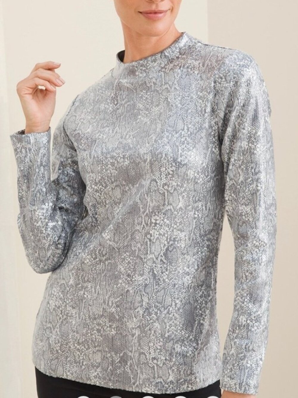 Chicos Python Sequin MockNeck Top 0 Size S NWT